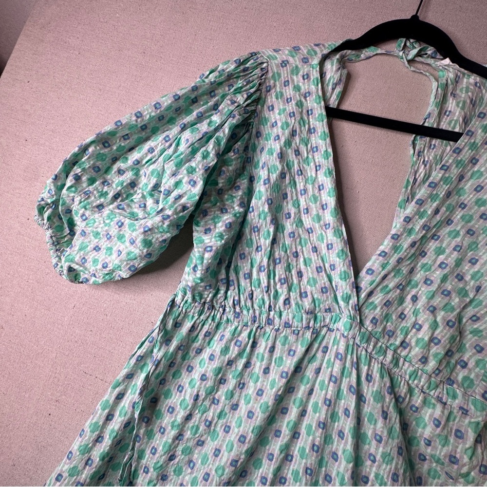 Mango Cotton Tiered Maxi Dress Puff Sleeve Cottagecore Boho Size 8